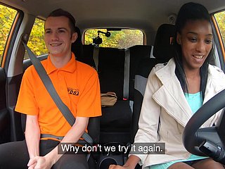 Interracial shacking up relative to the car beside anorectic dark-skinned unshaded Asia Rae