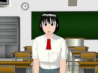 3D Аниме школьница дует жесткий член на коленях